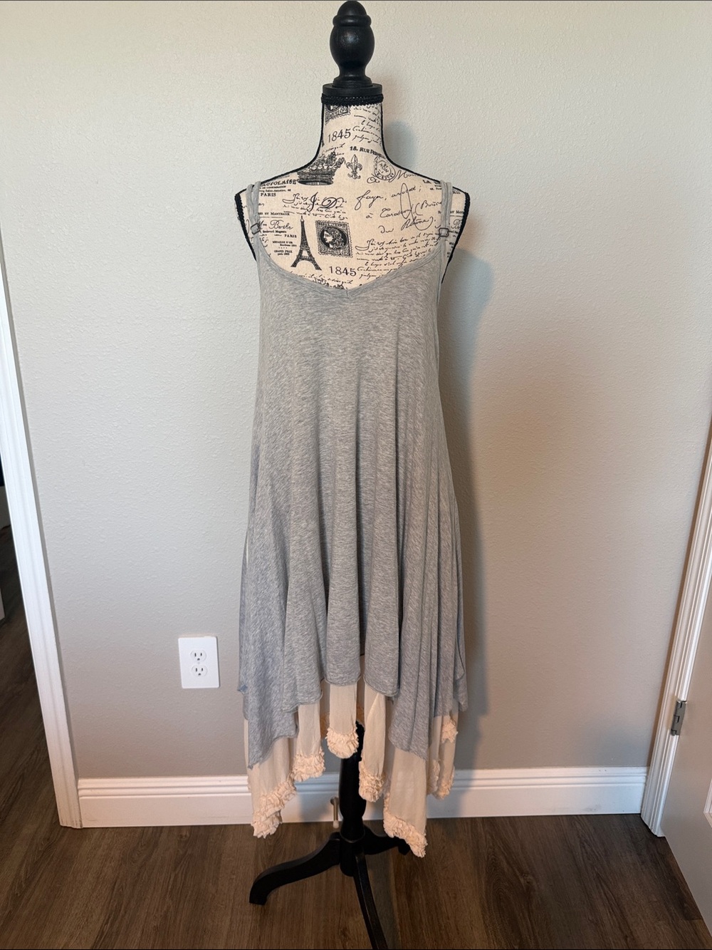 LaRok Grey Swing High-Low Dress with Cream Lace Trim